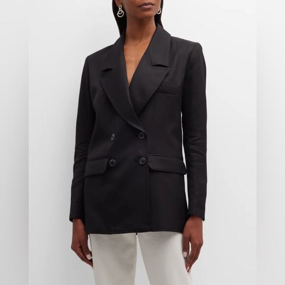 Smythe Black Oversized Linen Blend Double Breasted Long Sleeve Blazer L - Picture 2 of 12
